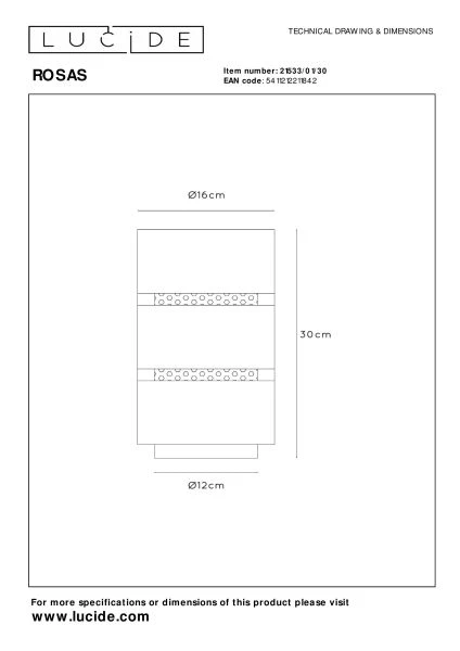 Lucide ROSAS - Lampe de table Intérieur/Extérieur - Ø 16 cm - 1xE27 - Noir - TECHNISCH